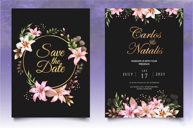 Premium Vector | Watercolor wedding invitation floral and leaves card ...