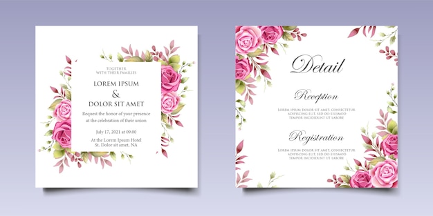 Premium Vector | Watercolor wedding invitation floral and leaves card ...