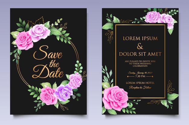 Premium Vector | Watercolor wedding invitation floral and leaves card ...