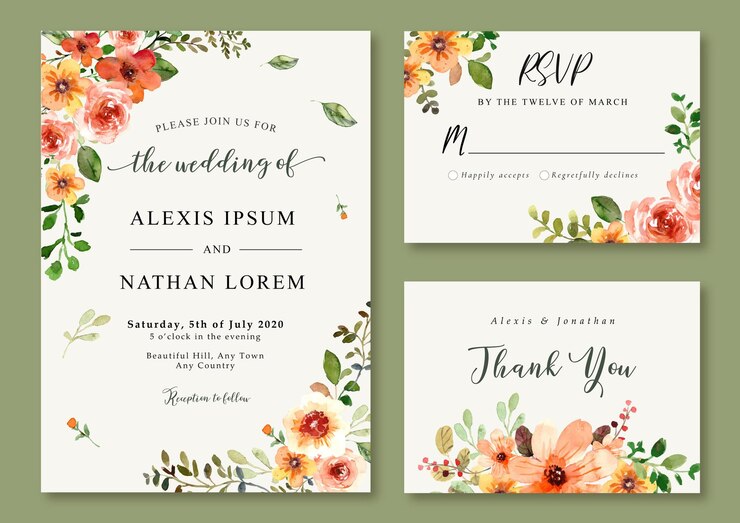 Premium Vector | Watercolor wedding invitation orange floral spring and ...