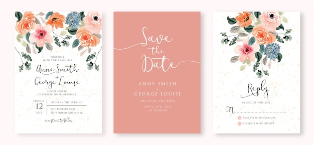  Watercolor wedding invitation set with soft lush floral