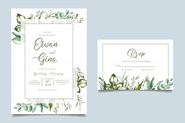 Watercolor wedding invitation template card design ...