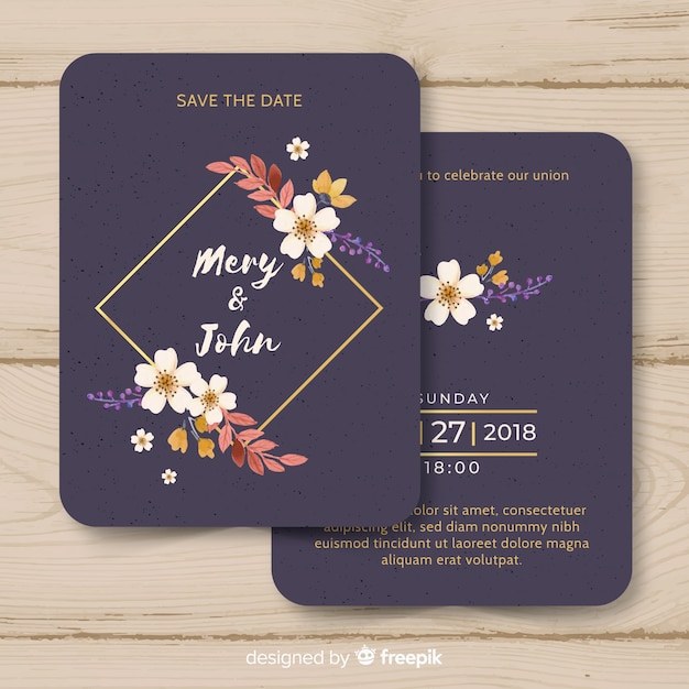 Free Vector Watercolor Wedding Invitation Template With Golden Lines