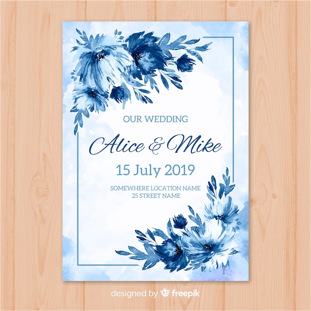Watercolor wedding invitation template Vector Free Download