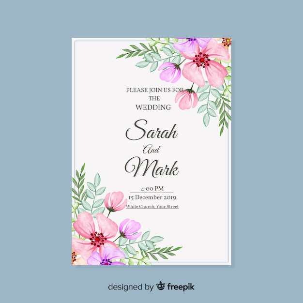 Watercolor wedding invitation template Free Vector