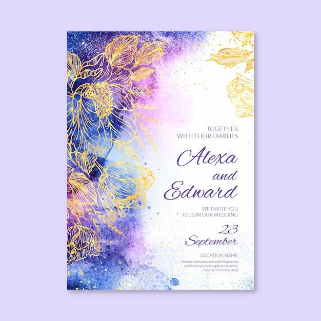 Download Free Vector | Watercolor wedding invitation with golden details