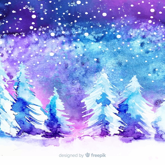 Free Vector | Watercolor winter background with trees