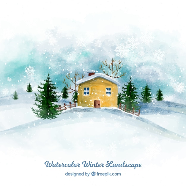 Download Watercolor winter house background Vector | Free Download