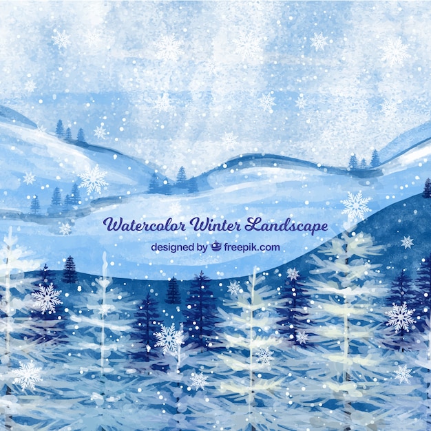 Watercolor winter landscape background Vector | Free Download