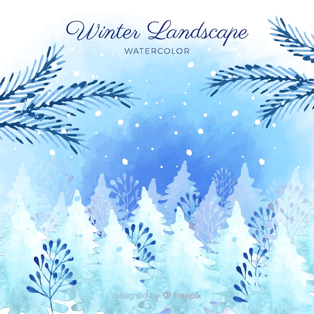 Free Vector | Watercolor winter landscape background