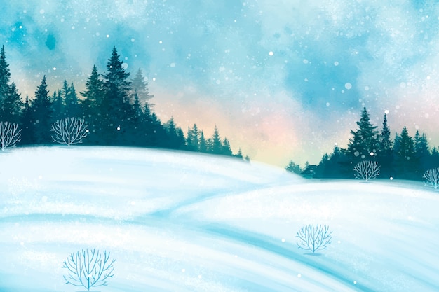 Download Free Vector | Watercolor winter landscape background