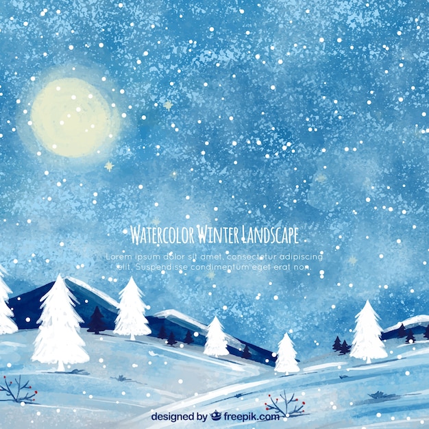 Free Vector | Watercolor winter landscape with trees