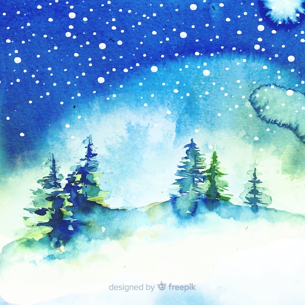 Watercolor winter landscape with trees Vector | Free Download