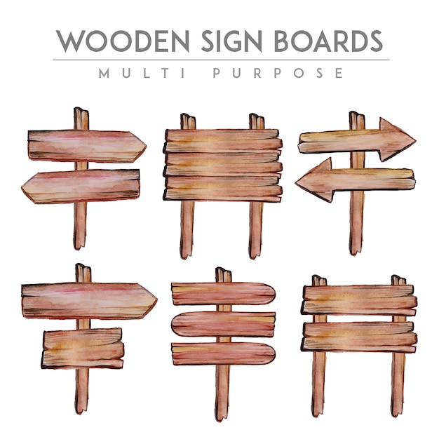 Free Vector Watercolor Wooden Sign Boards Collection