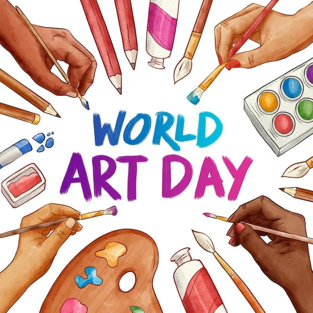 Watercolor World Art Day Illustration Free Vectors