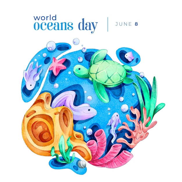 Free Vector Watercolor World Oceans Day