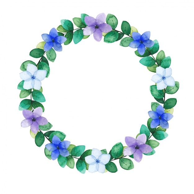 Download Watercolor wreath of green twigs and flowers. vector ...