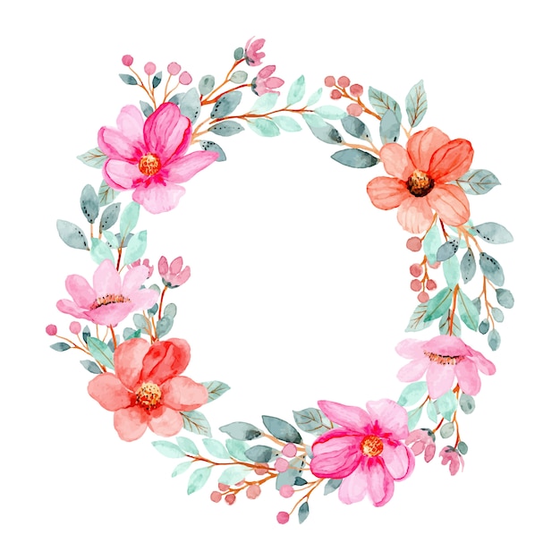 Download Watercolor wreath of pink flowers | Premium Vector