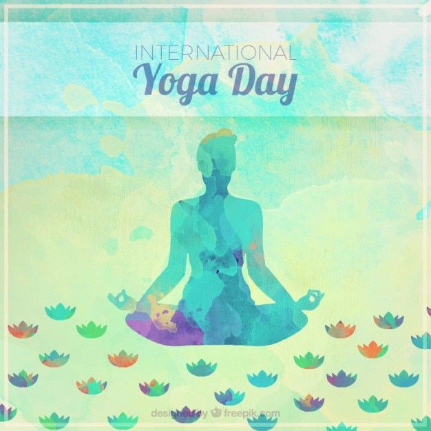 Watercolor yoga silhouette background