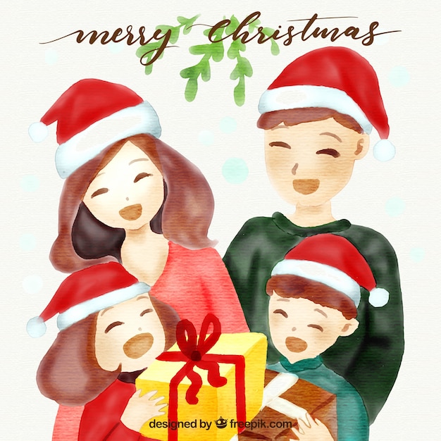 Download Watercolour christmas background with a happy family ...