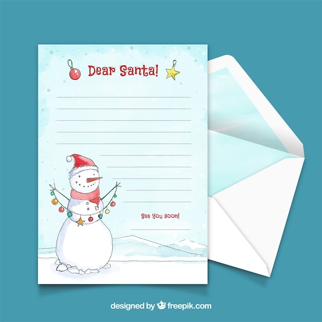 Watercolour christmas letter with a snowman