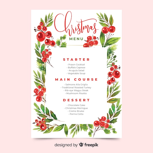 Watercolour christmas menu template on pink background Free Vector