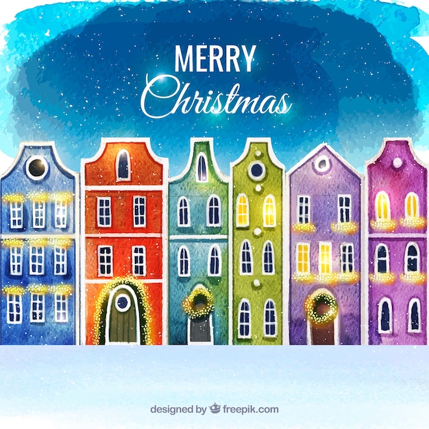 Watercolour christmas town background