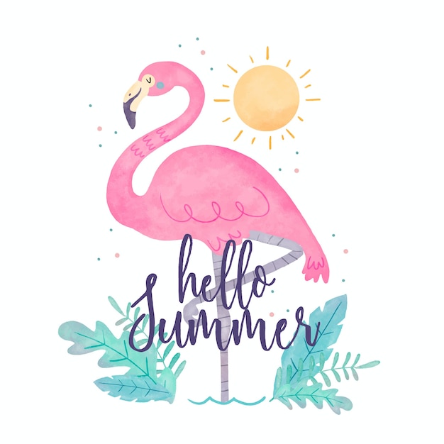 Download Premium Vector Watercolour Hello Summer And Flamingo