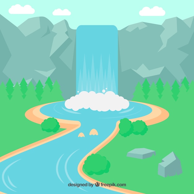 Waterfall background in cartoon style