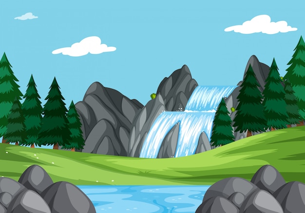 Premium Vector A Waterfall In Nature Landscape 