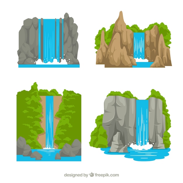 Waterfalls collection in cartoon style | Free Vector
