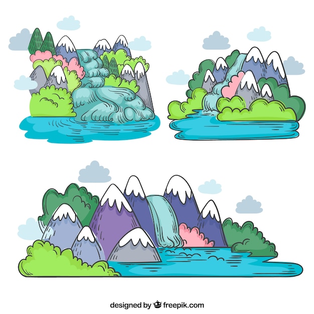 Free Vector | Waterfalls collection in cartoon style