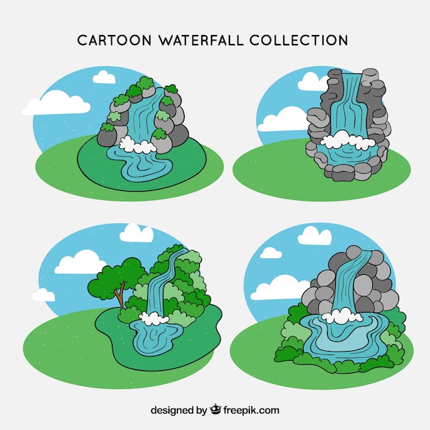 Free Vector | Waterfalls collection in cartoon style