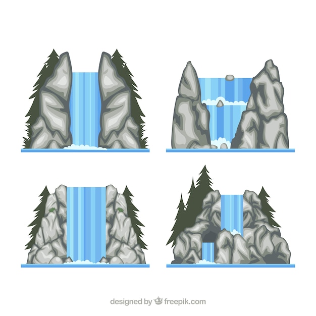 Waterfalls collection in cartoon style