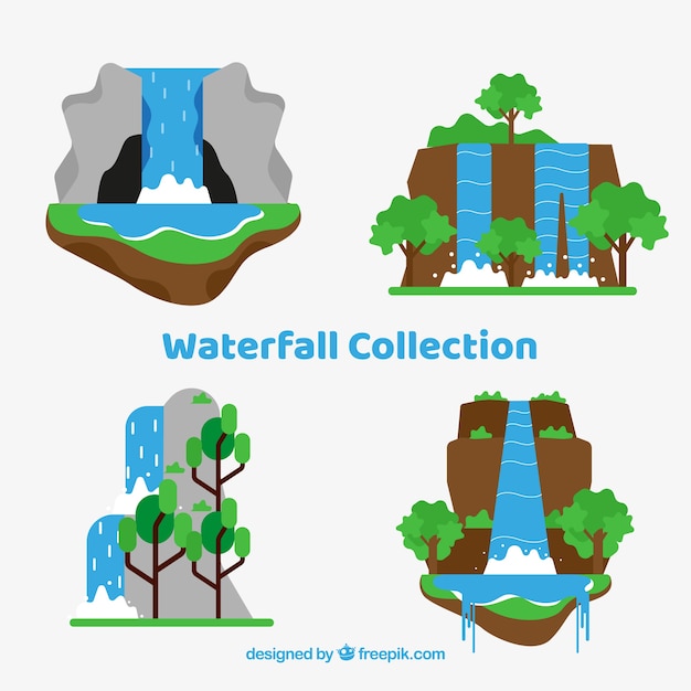 Waterfalls collection in cartoon style