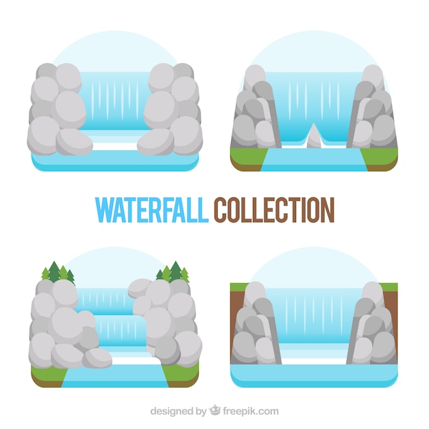 Waterfalls collection in flat style