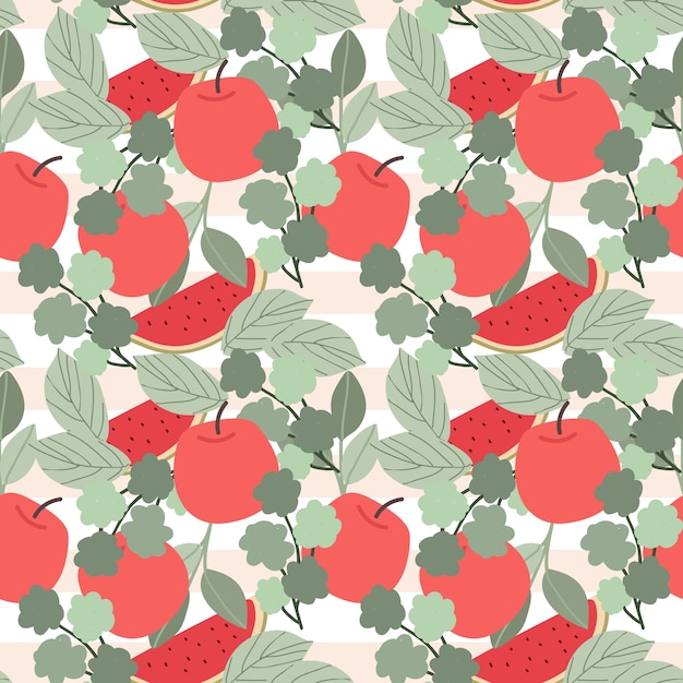 Premium Vector Watermelon And Apple Fruit Seamless Pattern