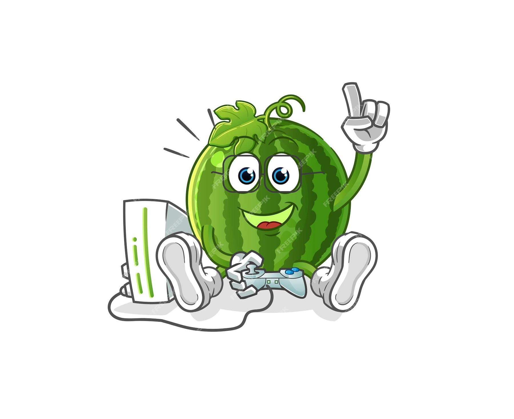 Premium Vector | Watermelon playing video games. cartoon character