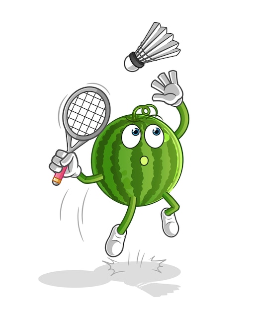 Premium Vector Watermelon Smash At Badminton Cartoon Mascot