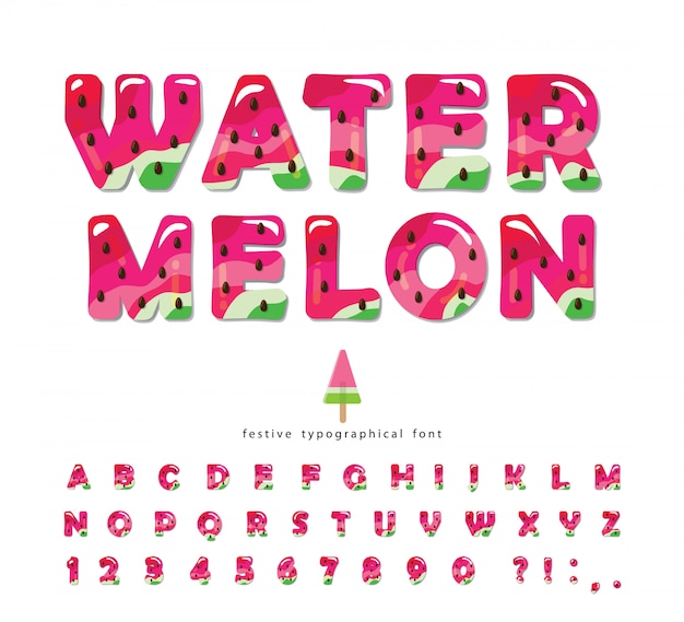 Download Watermelon summer bright font. cartoon decorative alphabet ...