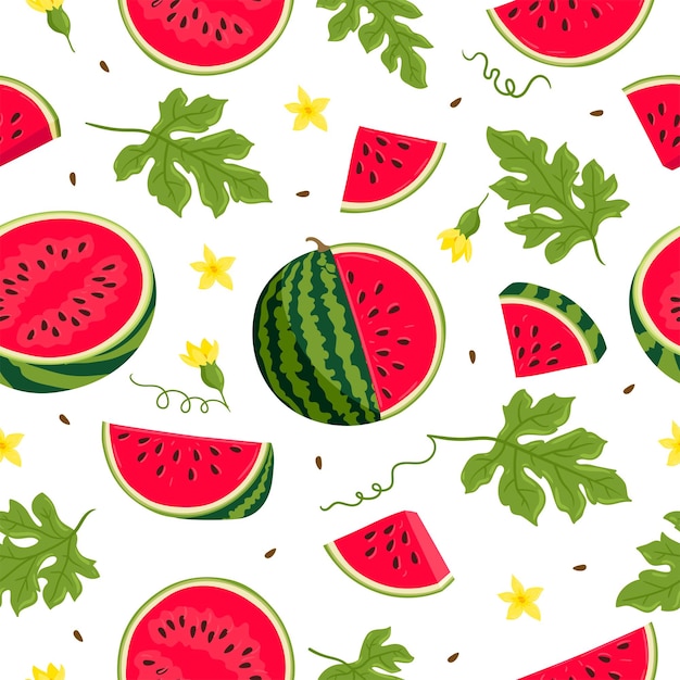 Premium Vector | Watermelon vector seamless pattern watermelon whole ...