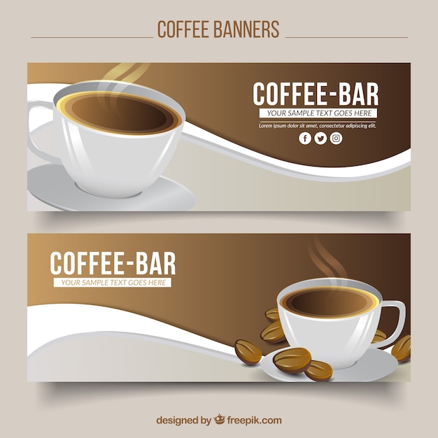 Download Free Vector | Wave banners with cup of coffee