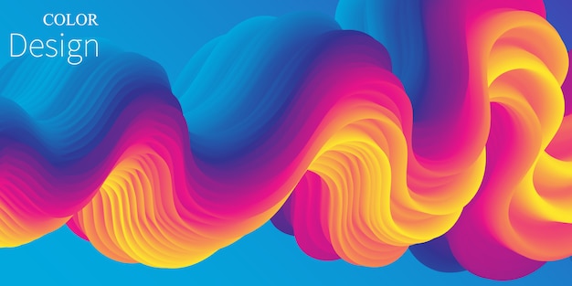 波 鮮やかな背景 流体の色 波のパターン 夏のポスター 色のグラデーション プレミアムベクター