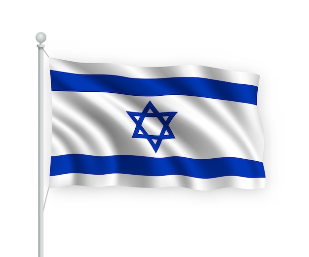 Premium Vector | Waving flag israel on flagpole isolated on white