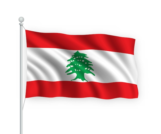 Premium Vector | Waving flag lebanon on flagpole isolated on white