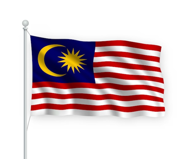 Premium Vector Waving Flag Malaysia On Flagpole Isolated On White