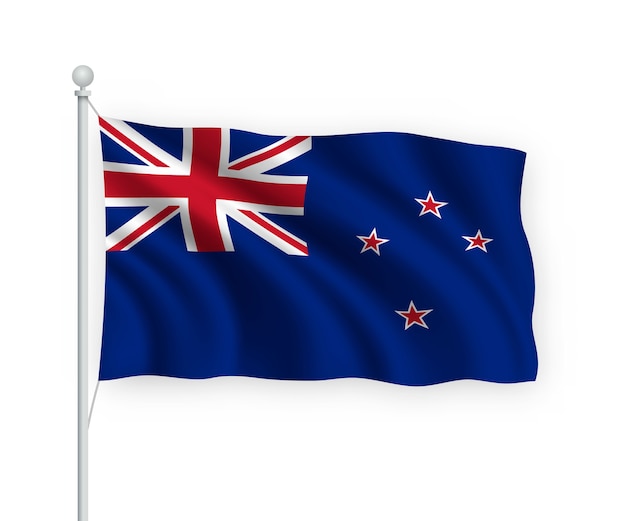 Premium Vector | Waving flag new zealand on flagpole isolated on white