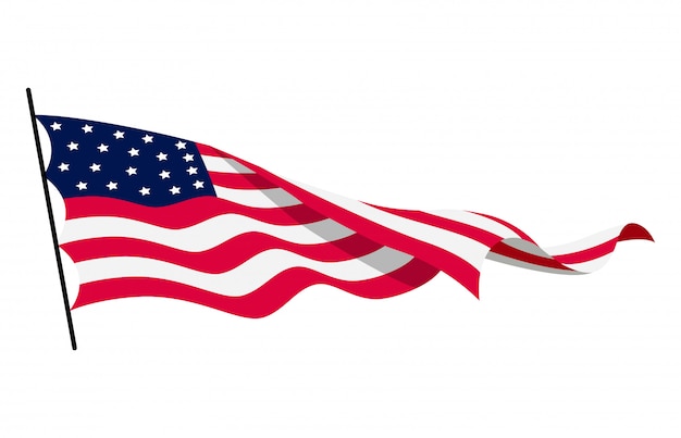 アメリカ合衆国の旗を振っています 波状のアメリカの国旗のイラスト 国旗 白い背景の上のアメリカの国旗 イラスト プレミアムベクター