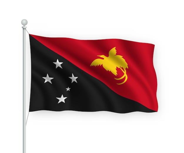 Premium Vector Waving Flag Papua New Guinea On Flagpole Isolated On White