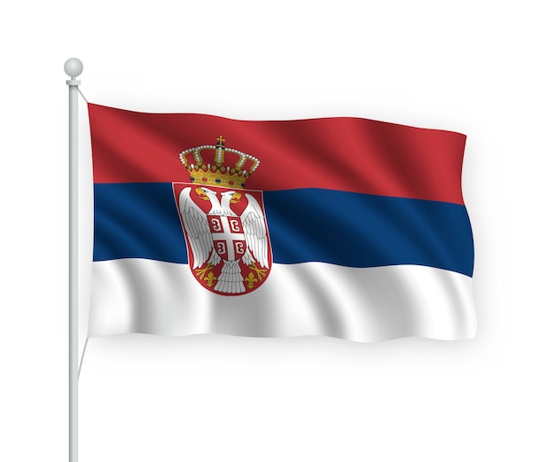 Premium Vector | Waving flag serbia on flagpole isolated on white